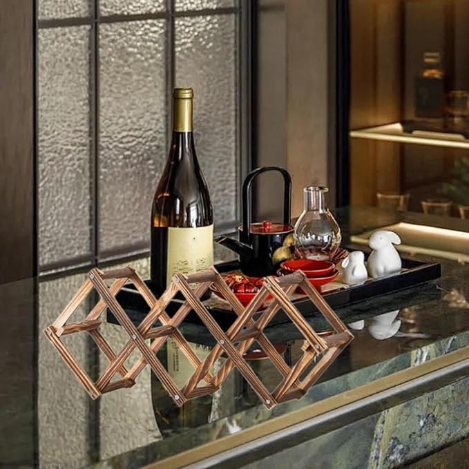 Organizador de Vinos Plegable, Soporte para 5 Botellas, Madera miniatura 6