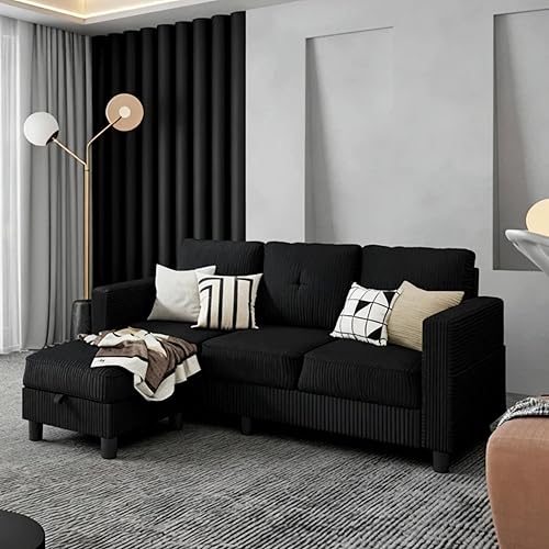 Miniatura 3 de JAMFLY Sofá modular en forma de L con otomana de almacenamiento, sofás pequeños para sala de estar, sofá tapizado de tela con otomana móvil para