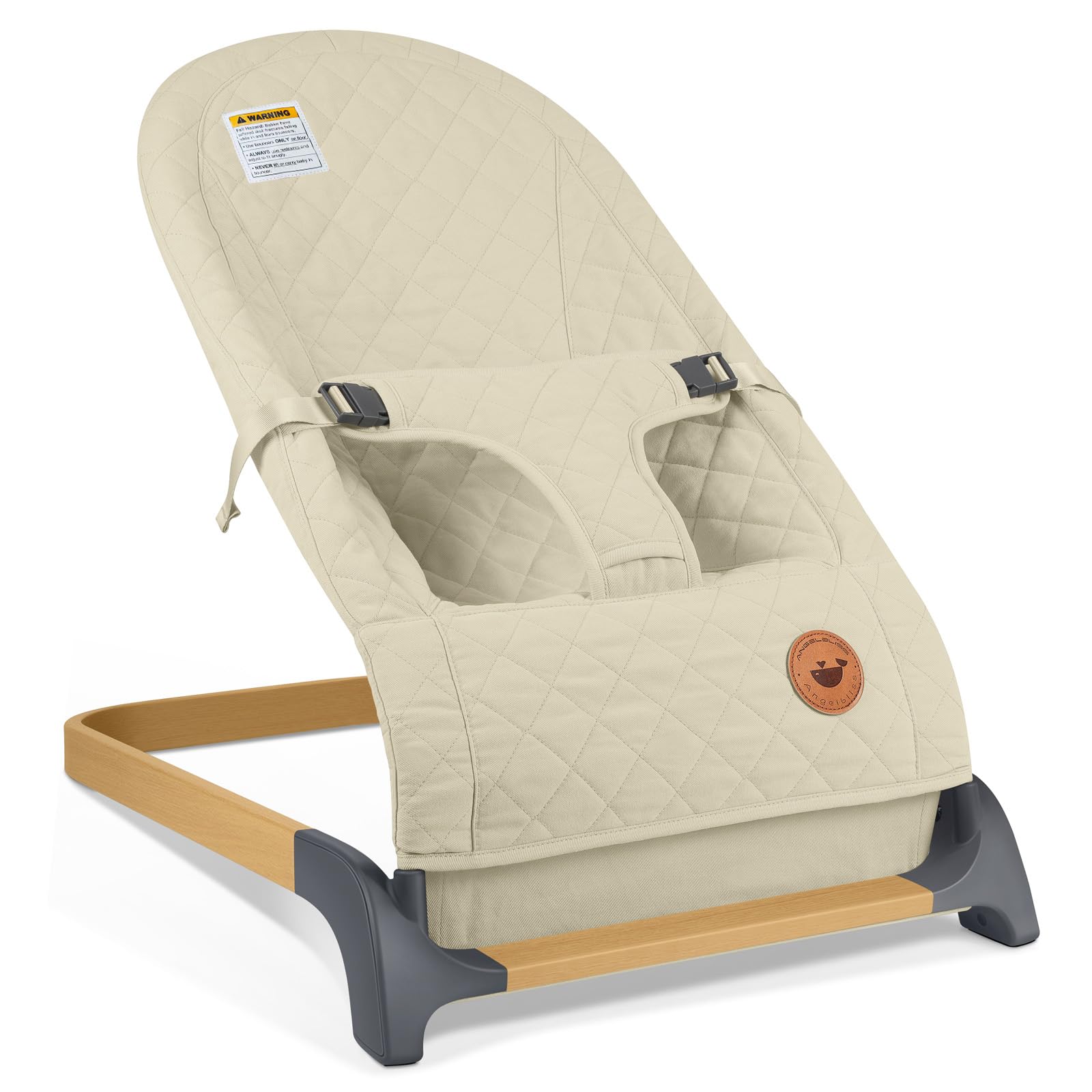 ANGELBLISS Baby Bouncer Seat for Infants, Portable Bouncy Seat, Apricot | Natural vibrations, soft fabric, ergonomic support, easy-clean cover, foldable frame, and newborn-friendly comfort