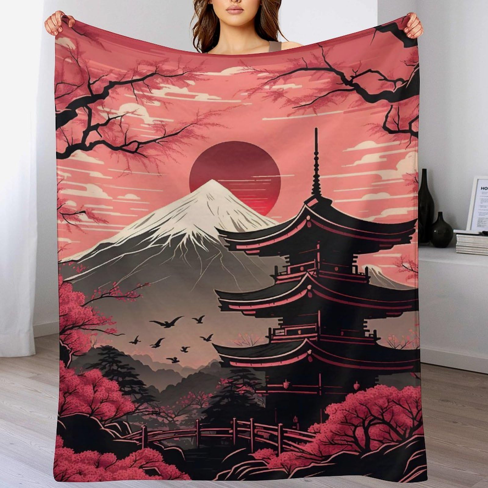 Couverture lit en flannel polaire style japonais 100x130cm plaid canape chaud et doux