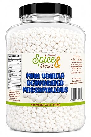 Vanilla Mini Dehydrated Marshmallows 2.5 lb | Marshmallow Bits for Hot Chocolate, Cereal, Ice Cream, Coffee, Baking & Dessert Toppings | Bulk Reusable Container | Dashers Spice & Beans