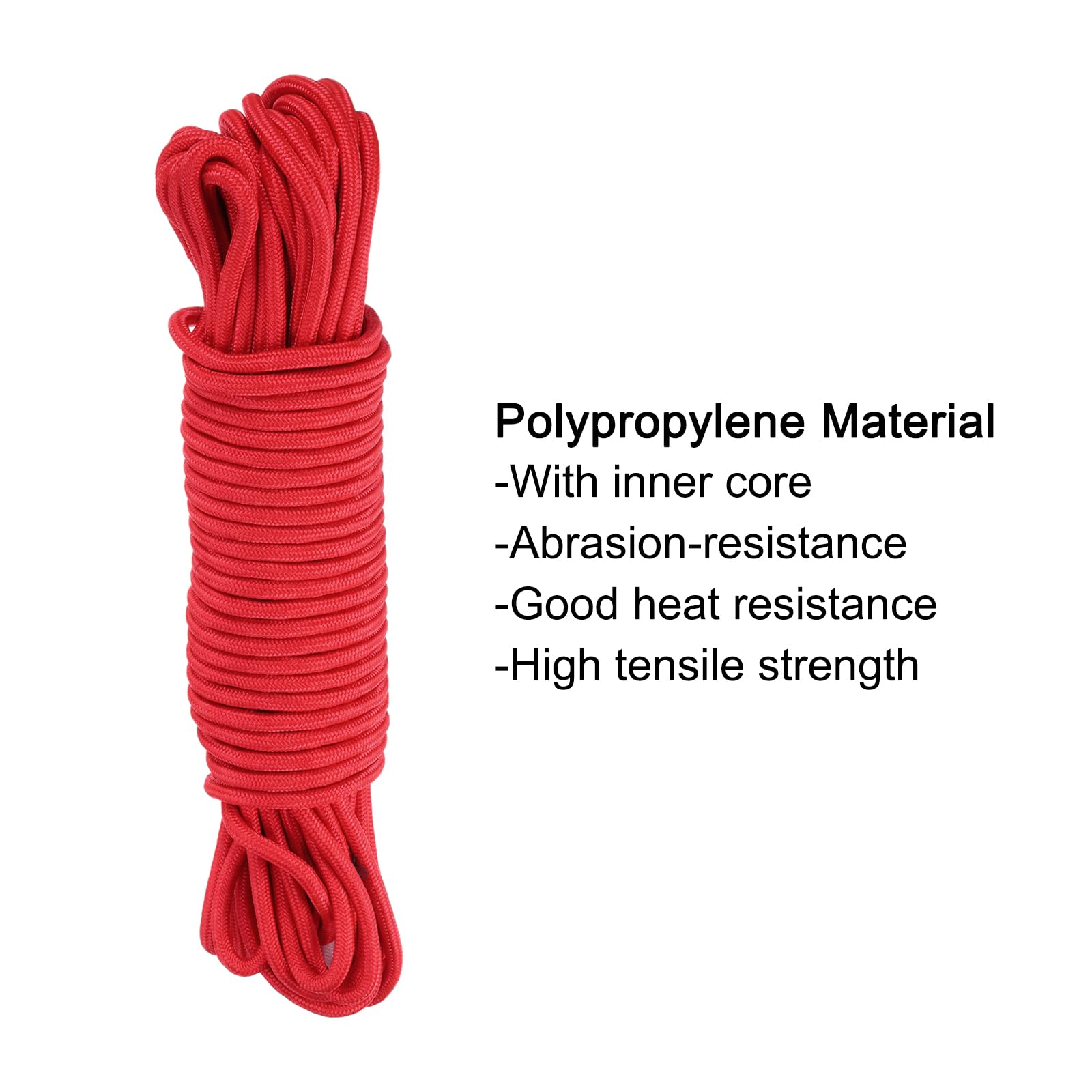 QUARKZMAN Corde tressée en Corde en polypropylène 30M/98ft 1/2" 12mm Rouge pour Utilisation intérieure et extérieure Camping Corde à Linge