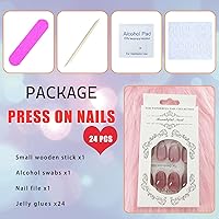 Vista 5 de Uñas postizas cortas ovaladas de acrílico con ojo de gato - Uñas falsas de cobertura completa en rojo vino con diseños, brillantes, para pegar