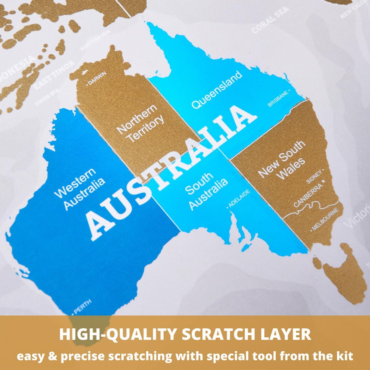 Extra Large Scratch off World Map - Laminated Scratchable World Map - Gold and White Travel World Map - Best Xl Gold Gift Scratch off Poster of the World Grey - All Accessories Included