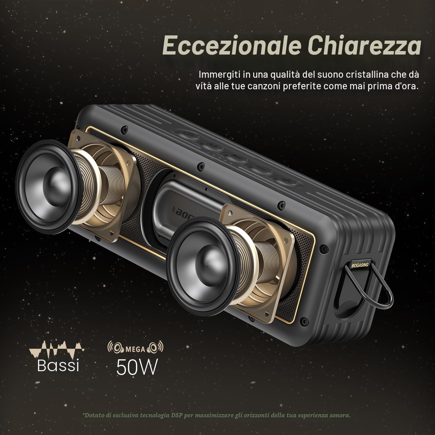 BOGASING G4 Cassa Bluetooth Potente, Altoparlante Bluetooth Portatile, Casse da 50W con bassi potenti, 24 Ore di Riproduzione, IPX7 Impermeabile, 3 EQ, Speaker Bluetooth 5.3, TF, AUX