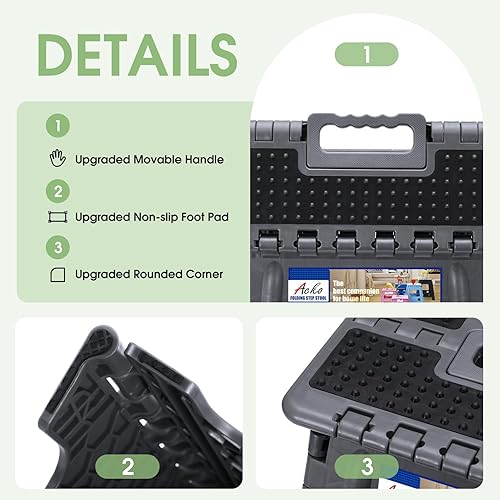 Miniatura 34 de Acko. Taburete plegable de 13 pulgadas de alto, resistente, para niños y adultos, cocina, jardín, baño, taburete con escalón. Blanco,Negro