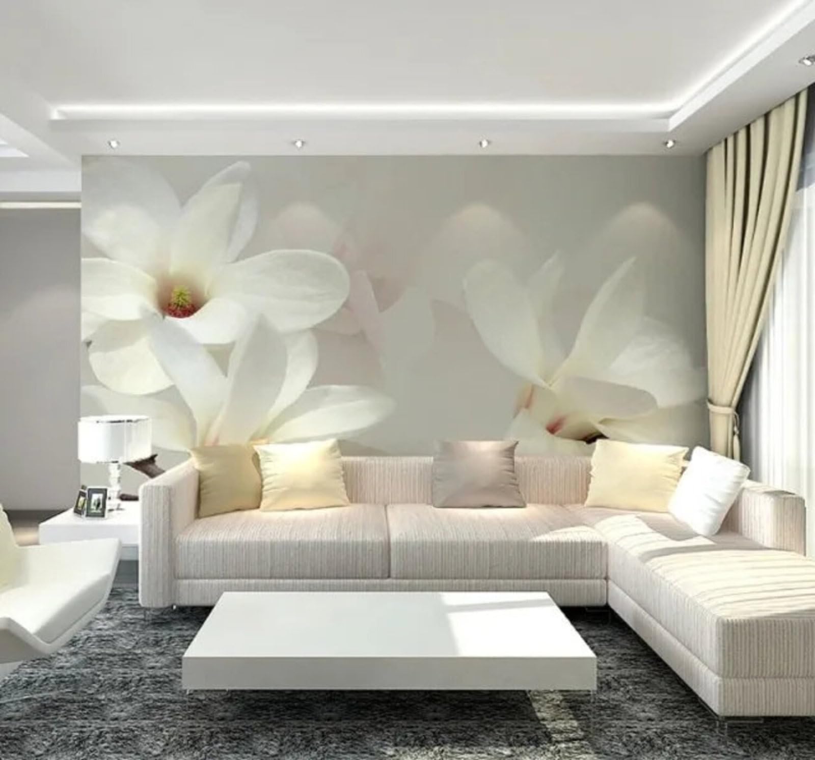 Wallpaper-3D-Xlm 250Cm×170Cm(B×H) Beautiful Three Dimensional Elegant White Flowers 3D Wallpaper Easy Install Feature Office Living Room Sofa Bedroom Tv Background Wall Decoration-250Cm×170Cm