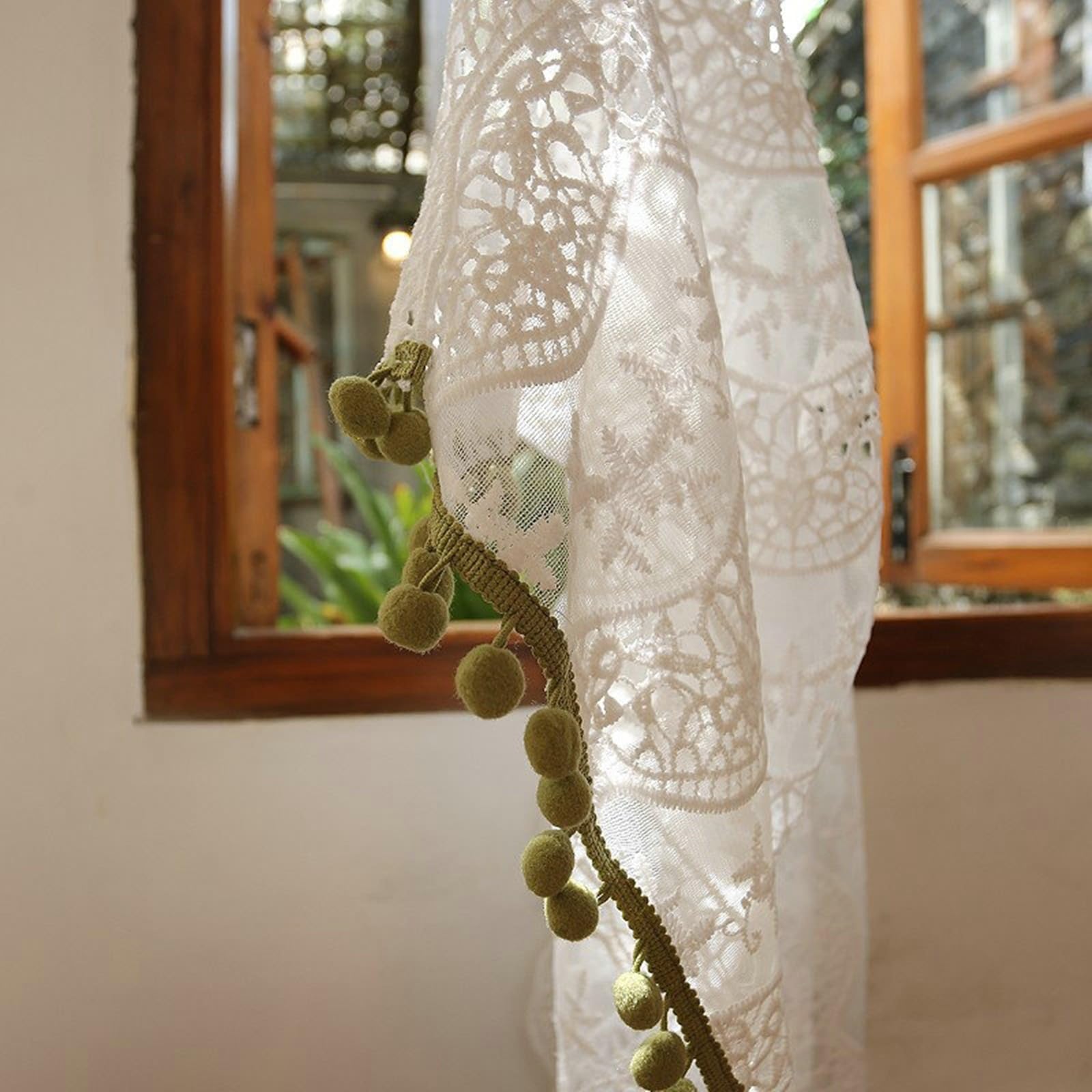KnSam Rideau Voilage Fenetre Polyester à Passant Dentelle Bordure Festonné Blanc, Rideau Salon Porte Entrée Style Américain 125x130cm 1pcs
