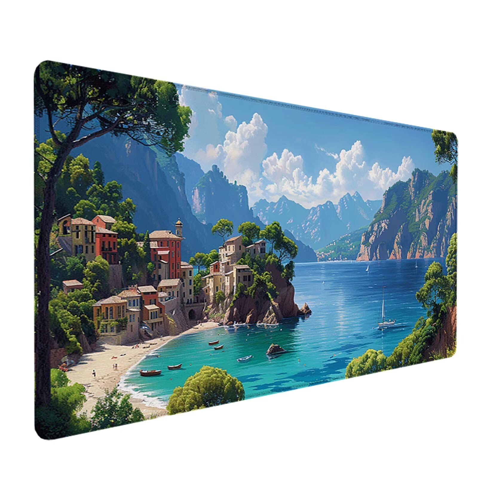 Playa Alfombrilla Ratón Gaming XXL 1500x800x3mm, Alfombrilla Gaming Azul Mousepad con Base de Goma Antideslizante, Impermeable Desk Mat para Teclado y Raton, Accesorios Gaming, Regalos de Hombre 6-9