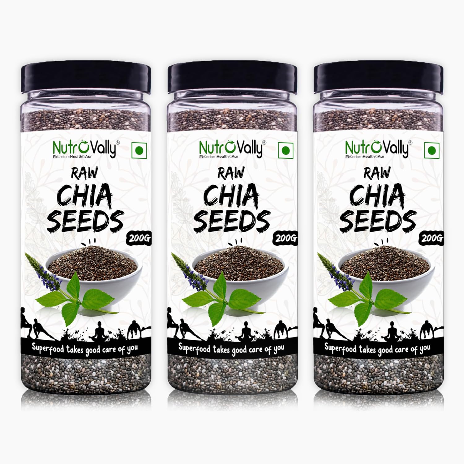 Nutrovally Chia Seeds 200g Pack of 3 |chia Seeds for Weight Loss, Glowing Skin, Daily Nutrition, Energy Boost |chia seed| Healthy Snacks, Easy to Eat|Perfect for Smoothies, Yogurt, Salads