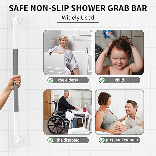 Miniatura 4 de Barra de agarre antideslizante para ducha de 32 pulgadas a 1.25 pulgadas de diámetro, barras de seguridad blancas de acero inoxidable con agarre de