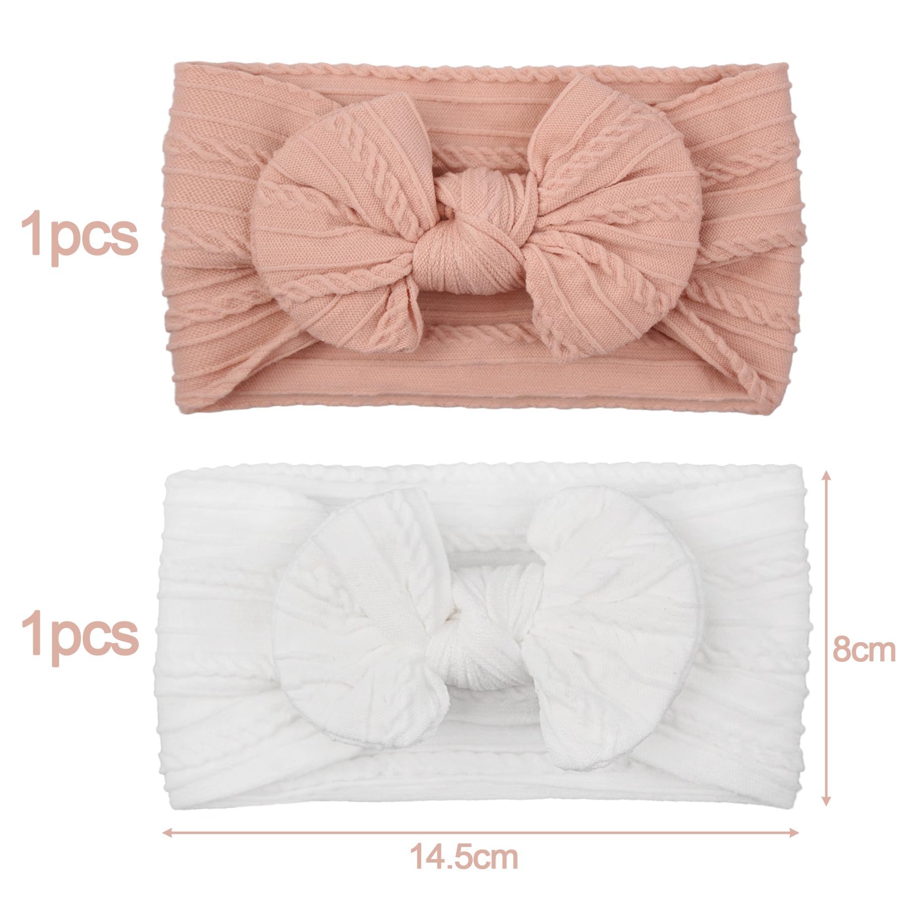2 Pièces Bandeau Bébé Fille, Accessoire Cheveux, Serre-Tête, Arc Élastique, Coffret Cadeau - Blanc, Rose
