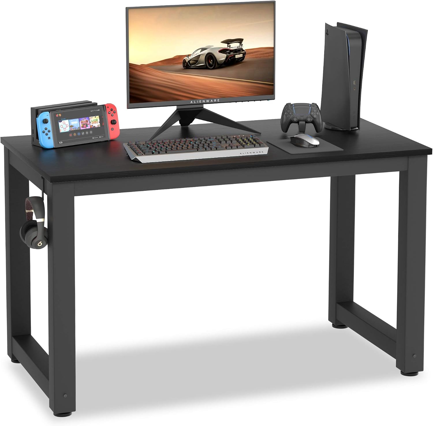 NUMENN Computer Desk 47", Home Office Desk with Extra Strong Legs, Sturdy Writing Desk with Headphone Hook for Home Office, Work Table, Black