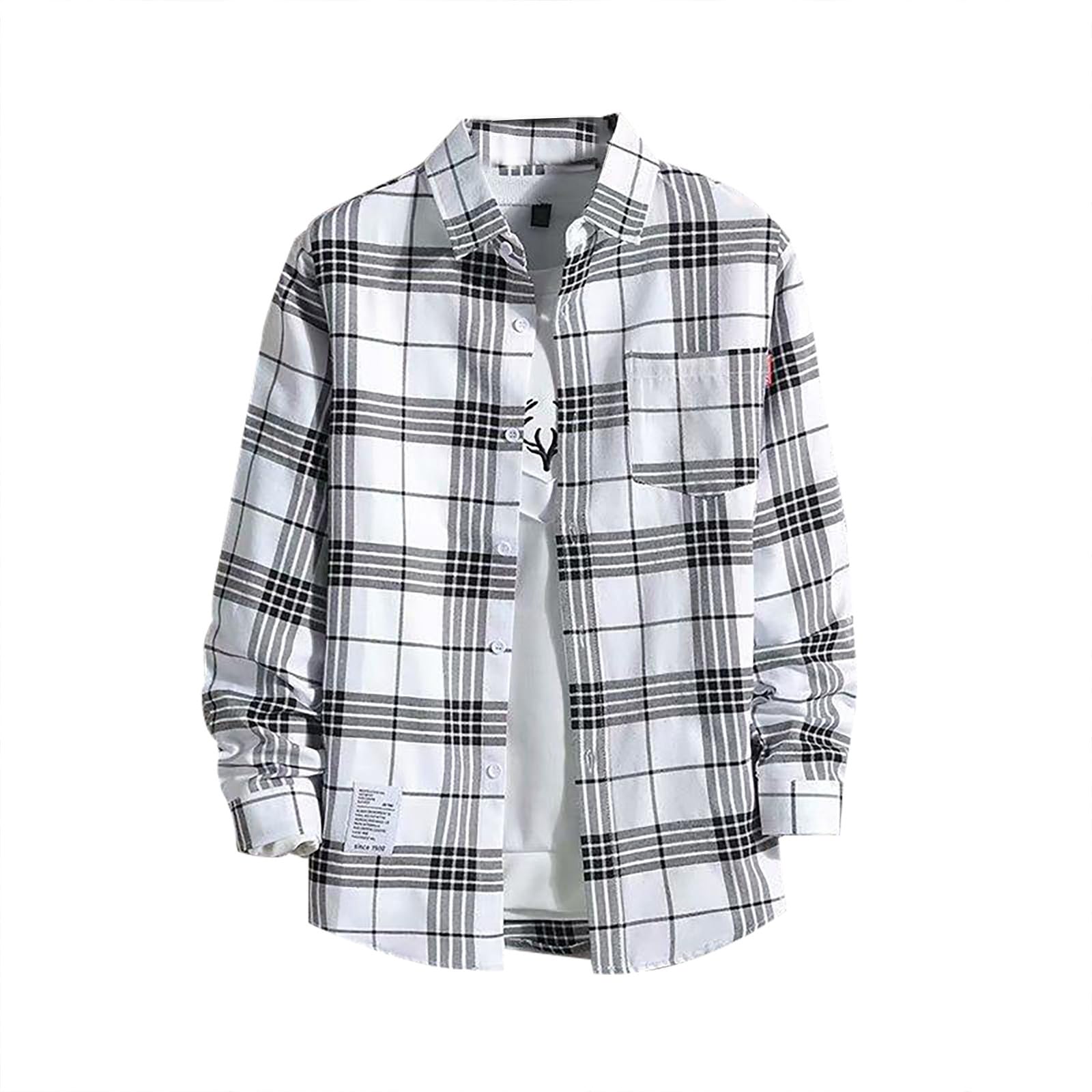Generic Camisa casual estampada para hombre 2024 para otoño e invierno, de manga larga, con solapa de un solo botonadura, camisa a cuadros para hombre, camisa holgada, Wh2, 4XL