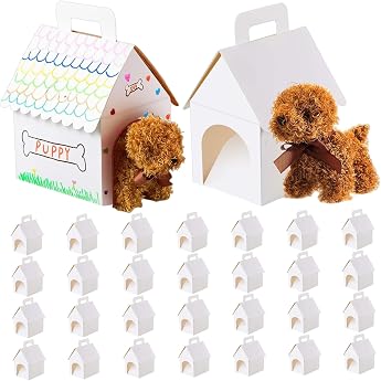 Adopt a Puppy Party Favors Pack of 30 DIY Cute Empty House Shape Gift Boxes with Door and Handle Portable Dog Theme Party Favors for Children Adults Adopt a Puppy