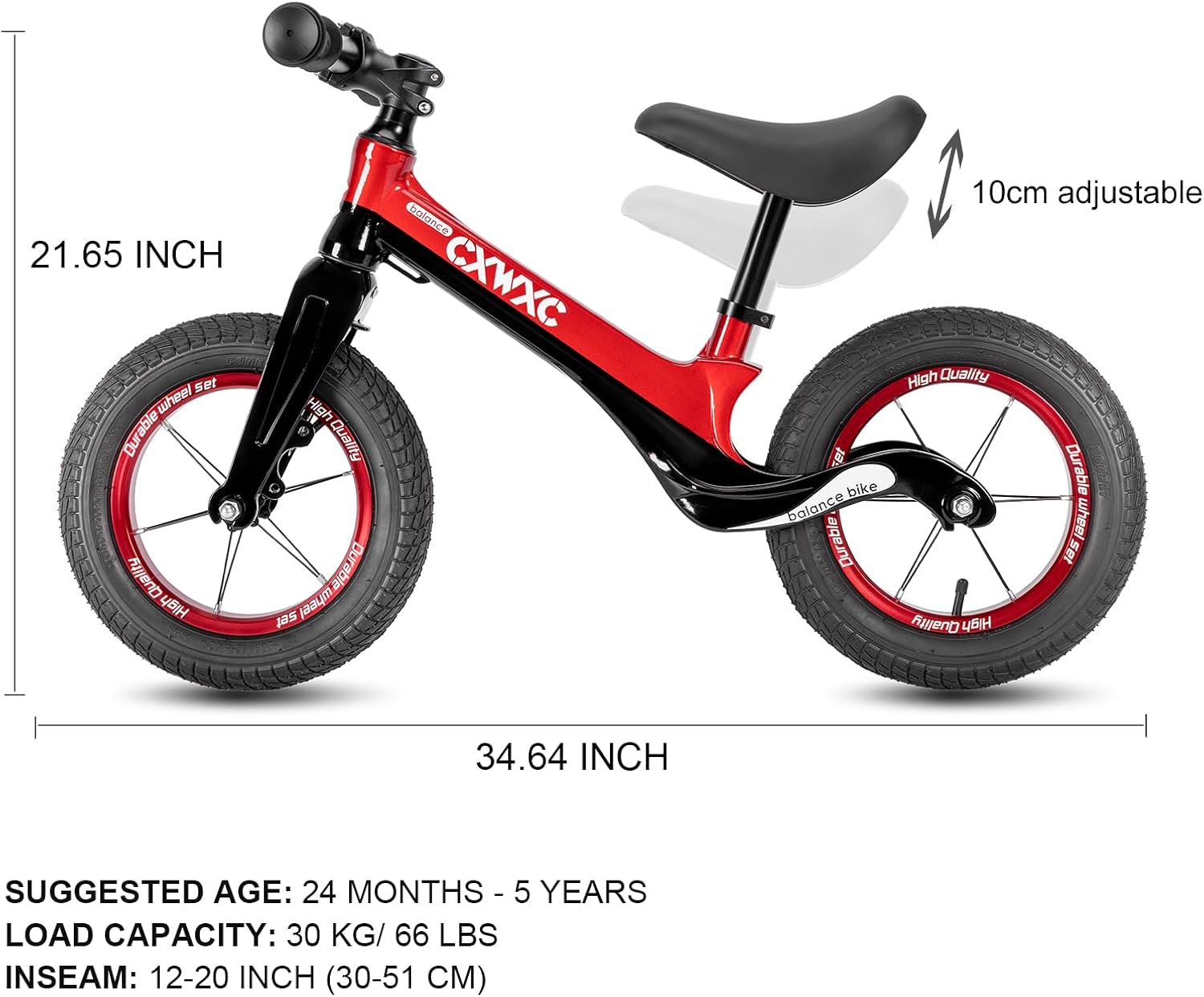 CXWXC 12" Toddler Balance Bike - Ages 24 Months to 5 Years - Kids Push Balance Bike with Footrest, No Pedal Training Bicycle - Birthday Gifts for Girls & Boys