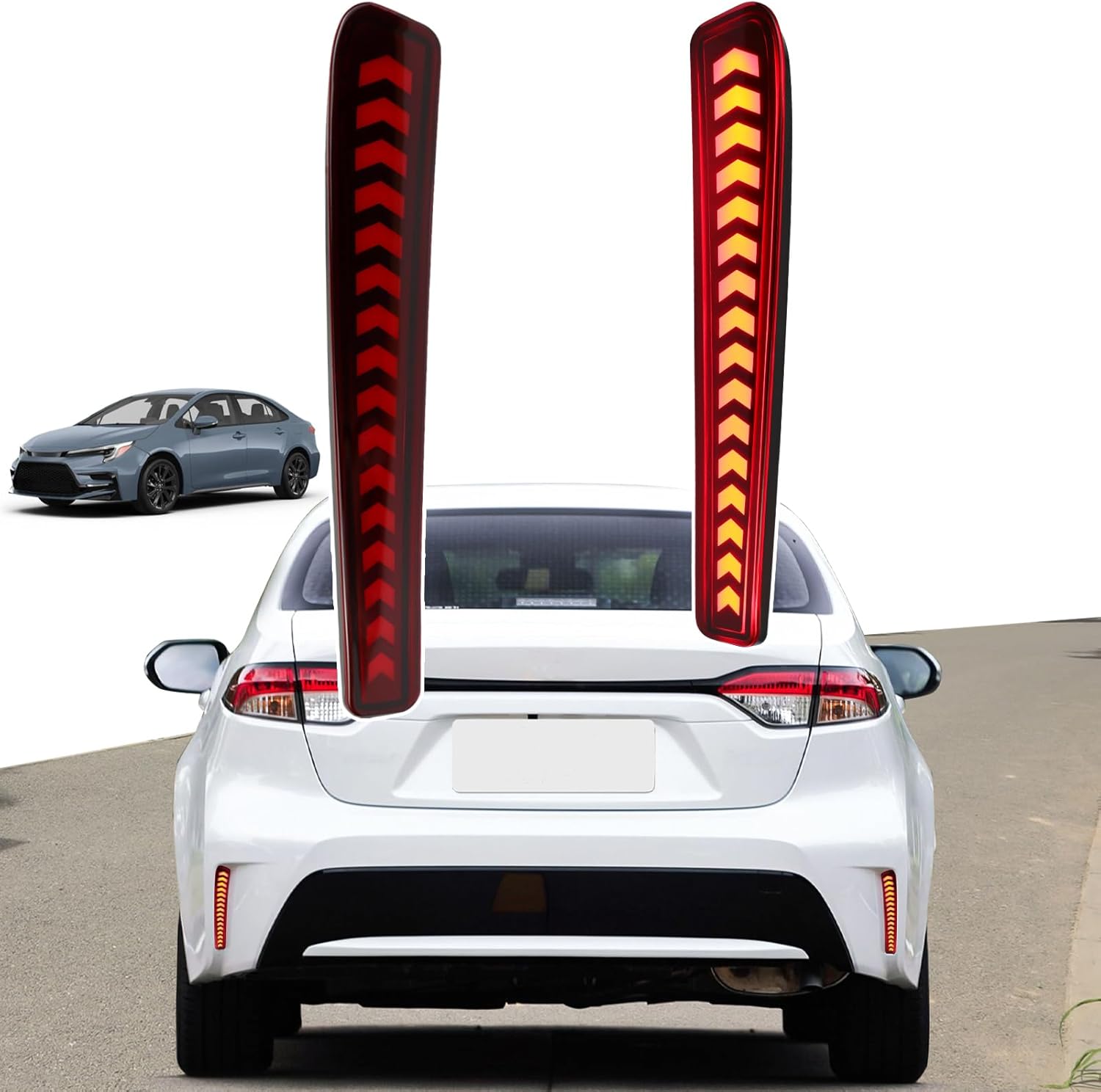 LED Rear Reflector Fog DRL Kit for Toyota Corolla 2021 2022 2023 L LE XLE Daytime Running Light，Dynamic Sequential Turn Signal Lights (Red shell)
