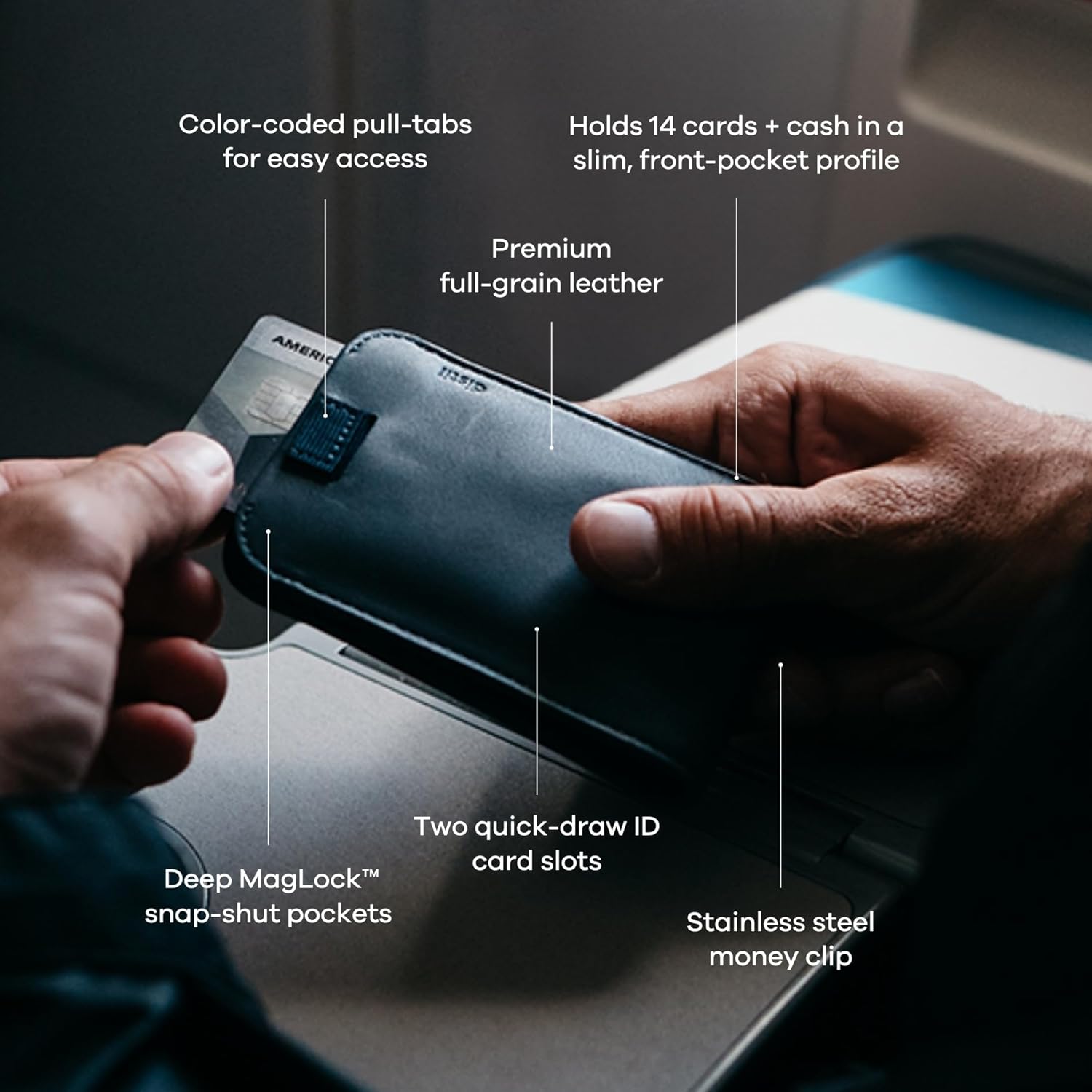 Distil Union Wally 5.0 with MagLock - Slim Bifold Wallet for Men with Money Clip, Premium Leather – Minimalist Card Holder - Holds 14 Cards & 30 Bills - Black