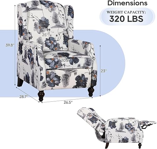 Miniatura 12 de Silla reclinable de masaje con respaldo de alas con calor, sillón de tela copetudo, sillón reclinable con respaldo a distancia y respaldo ajustable