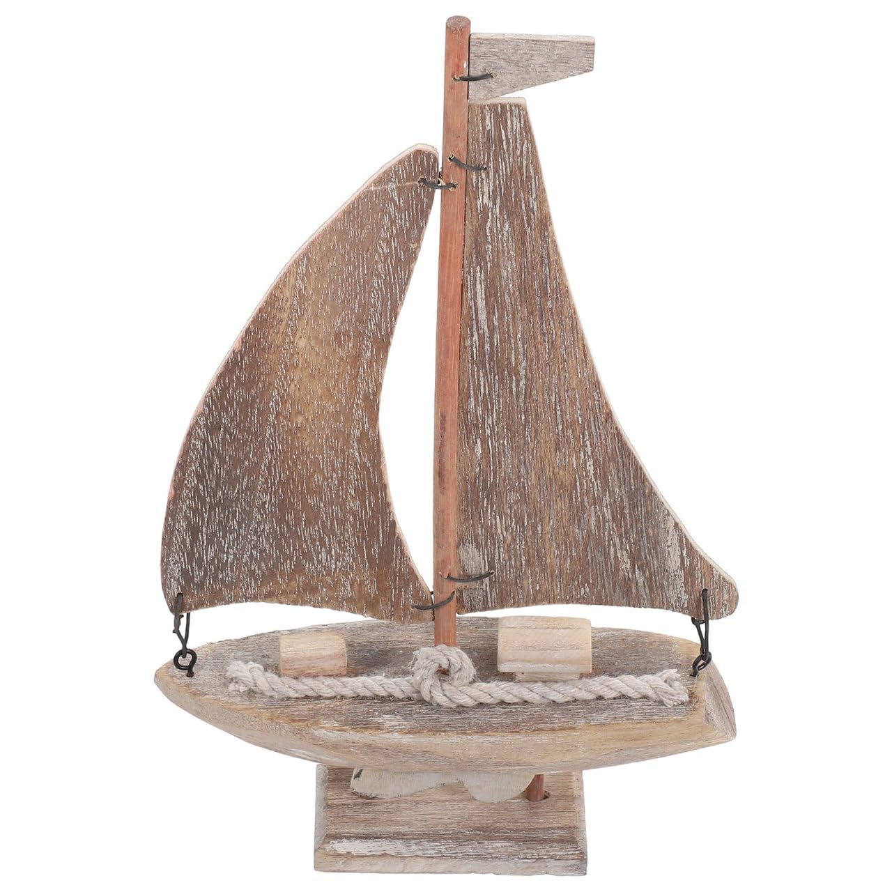 Healeved Antique Sailboat Ornament Wooden Sail Boat Small Wooden Decor Handcrafted Nautical Sailboat Statue Rustic Mediterranean Style Tabletop Boat Ornament for Home Office