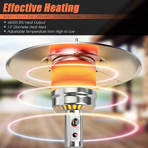 Miniatura 6 de Safstar - Calentador de patio al aire libre de 48000 BTU, calentador de propano portátil con estante de bebidas, ruedas, depósito base, torre de