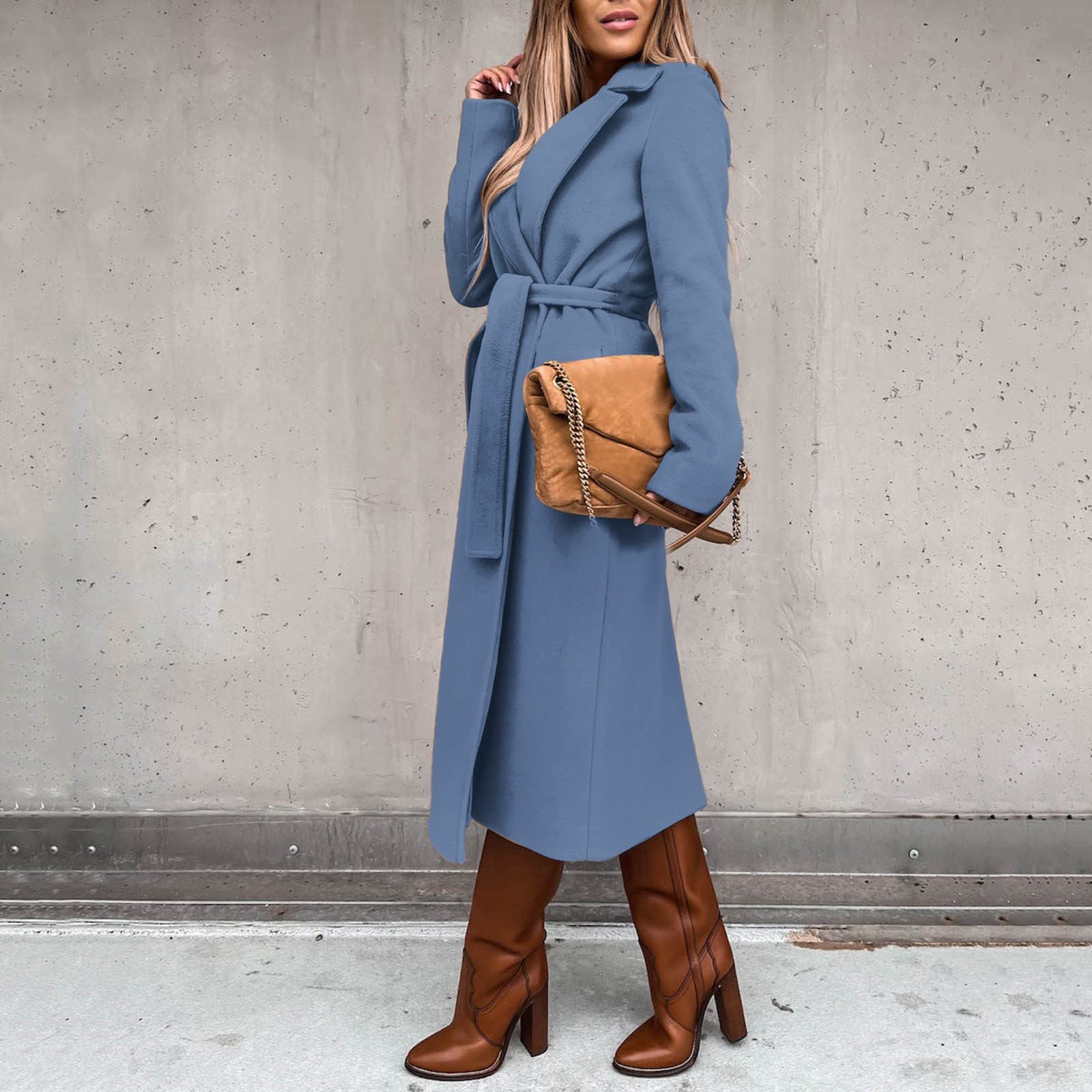 Manteau classique pour femme avec col à revers ouvert sur le devant - Veste longue pour l'automne et l'hiver - Couleur unie - Trench chaud pour femme