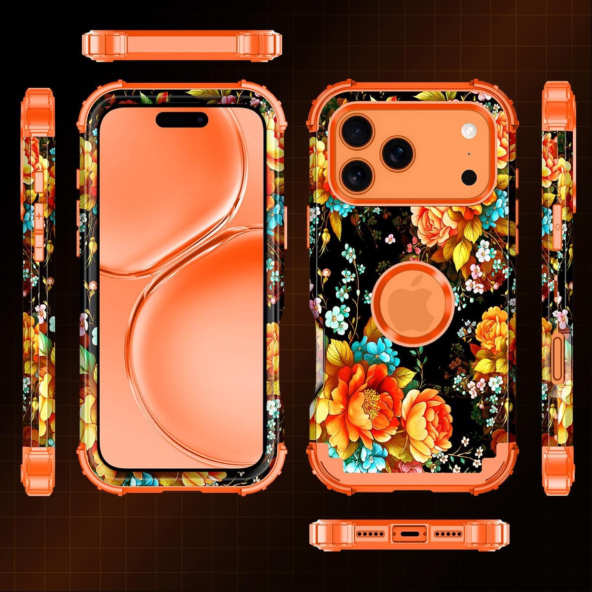  for iPhone 17 Pro Max Case,Glow in The Dark Three Layer Heavy Duty Shockproof Protection Hard Plastic Bumper+Soft Silicone Case for iPhone 17 Pro Max,Dull Flower thumbnail
