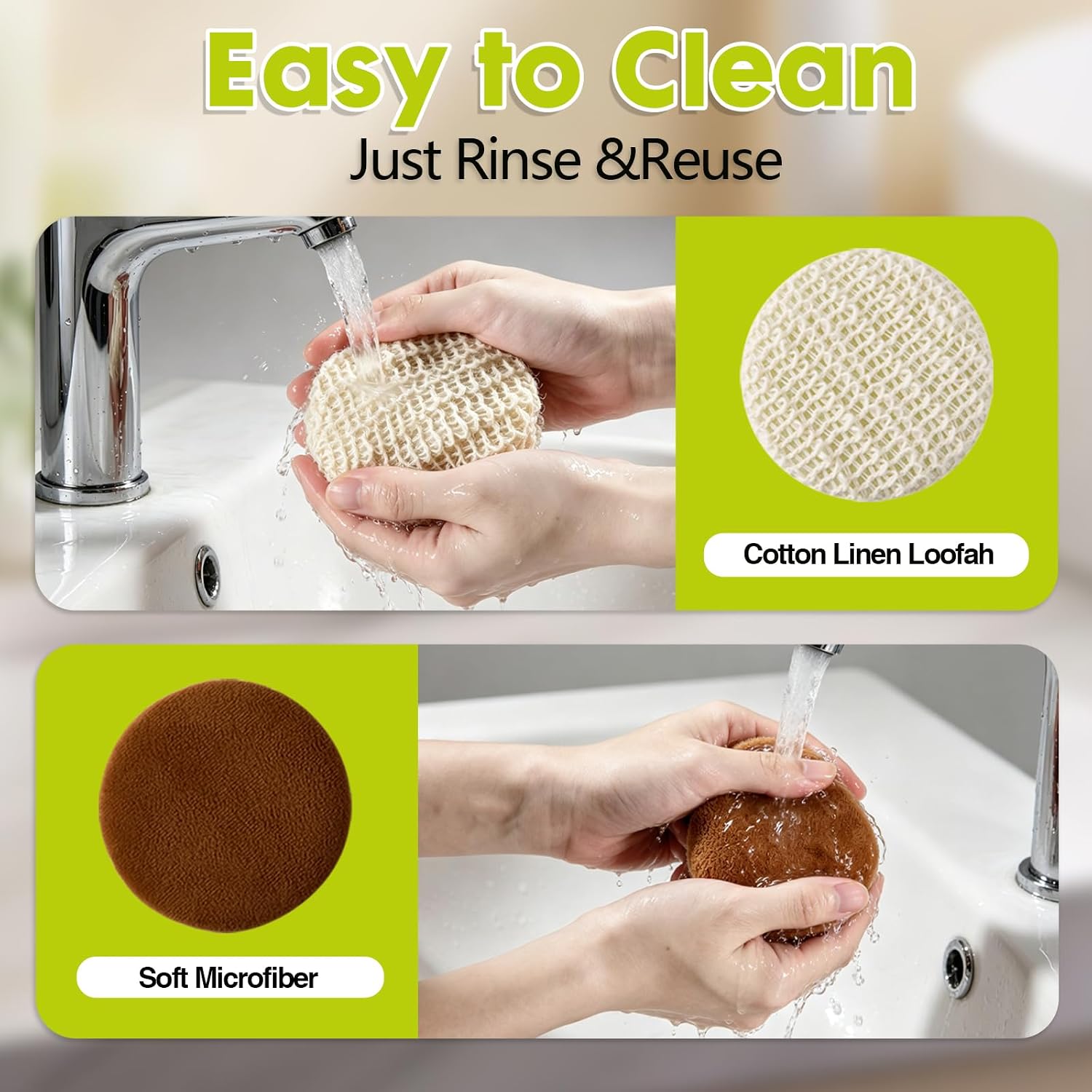 2 in 1 Linen Shower Brush Back Scrubber, 21" Long Handle Curved Body Scrub Bath Brush with Body Lotion Applicator for Men and Women, Exfoliating & Deep Cleaning, Suitable for Shower, Bath, Spa