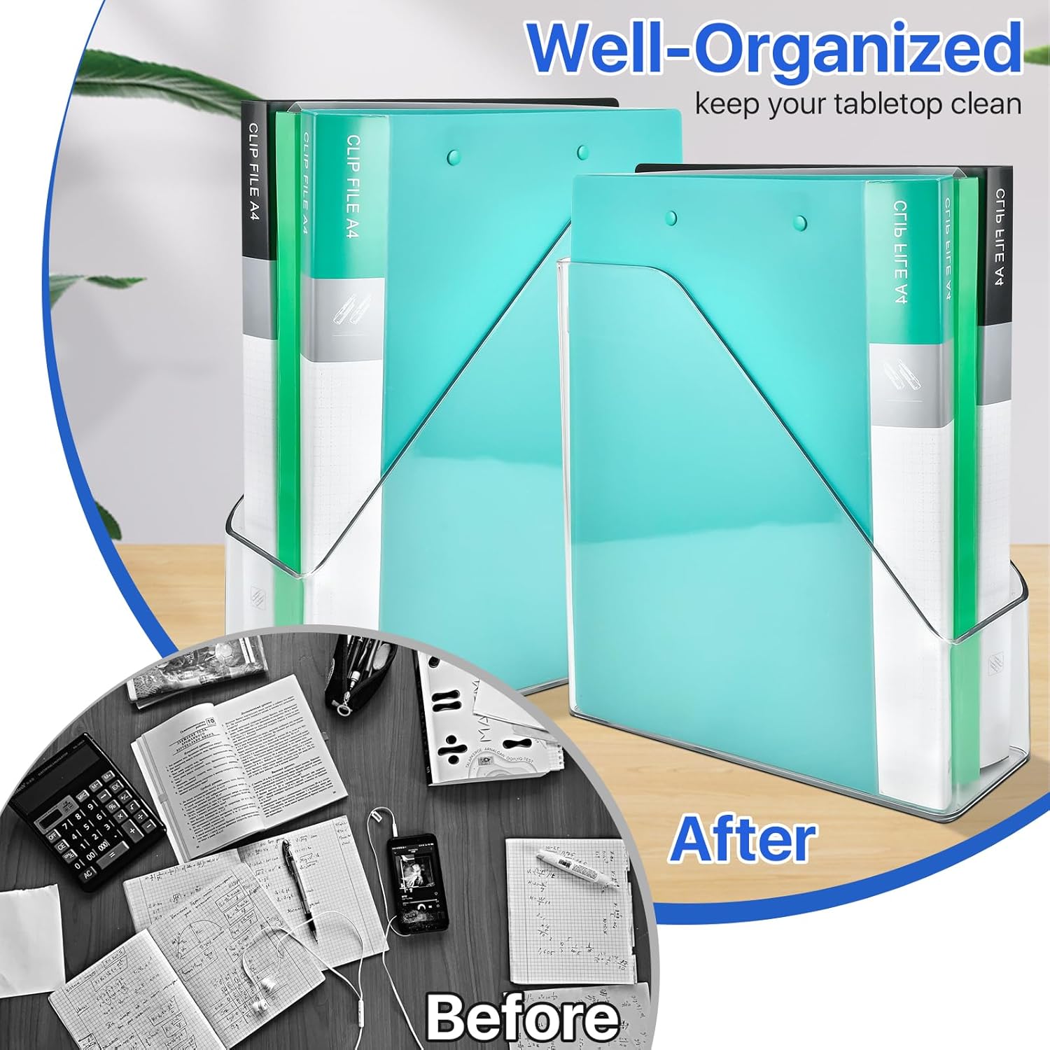 2 Pack Acrylic Magazine File Holder,A4 Vertical File Organizer with Handle for Desk,Clear Document Rack File Folder Storage Bin for Home Office School