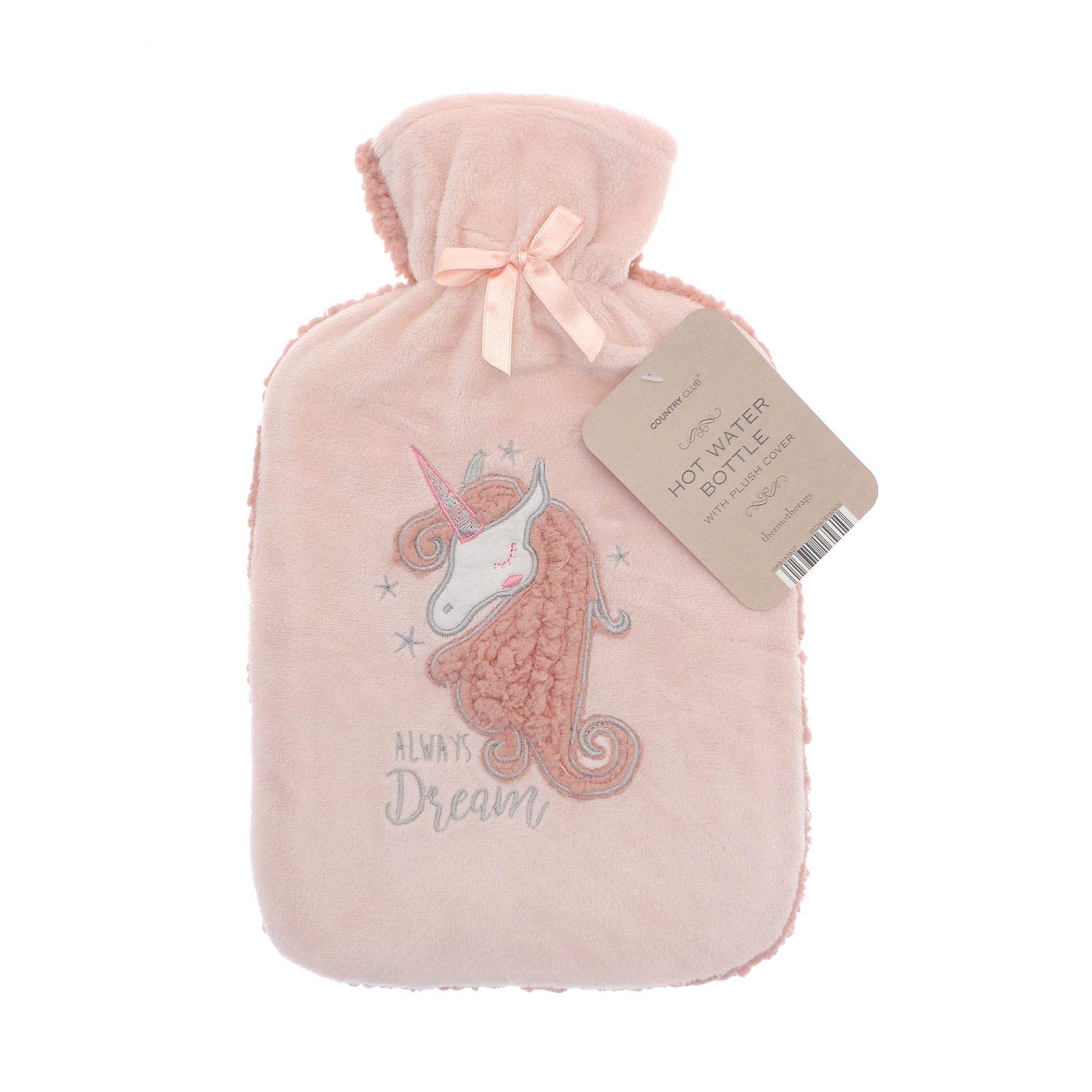 Hot Water Bottle with Removable Soft Warm Plush Sherpa Fleece Cover Natural Rubber Large 2L- Always Dream Unicorn