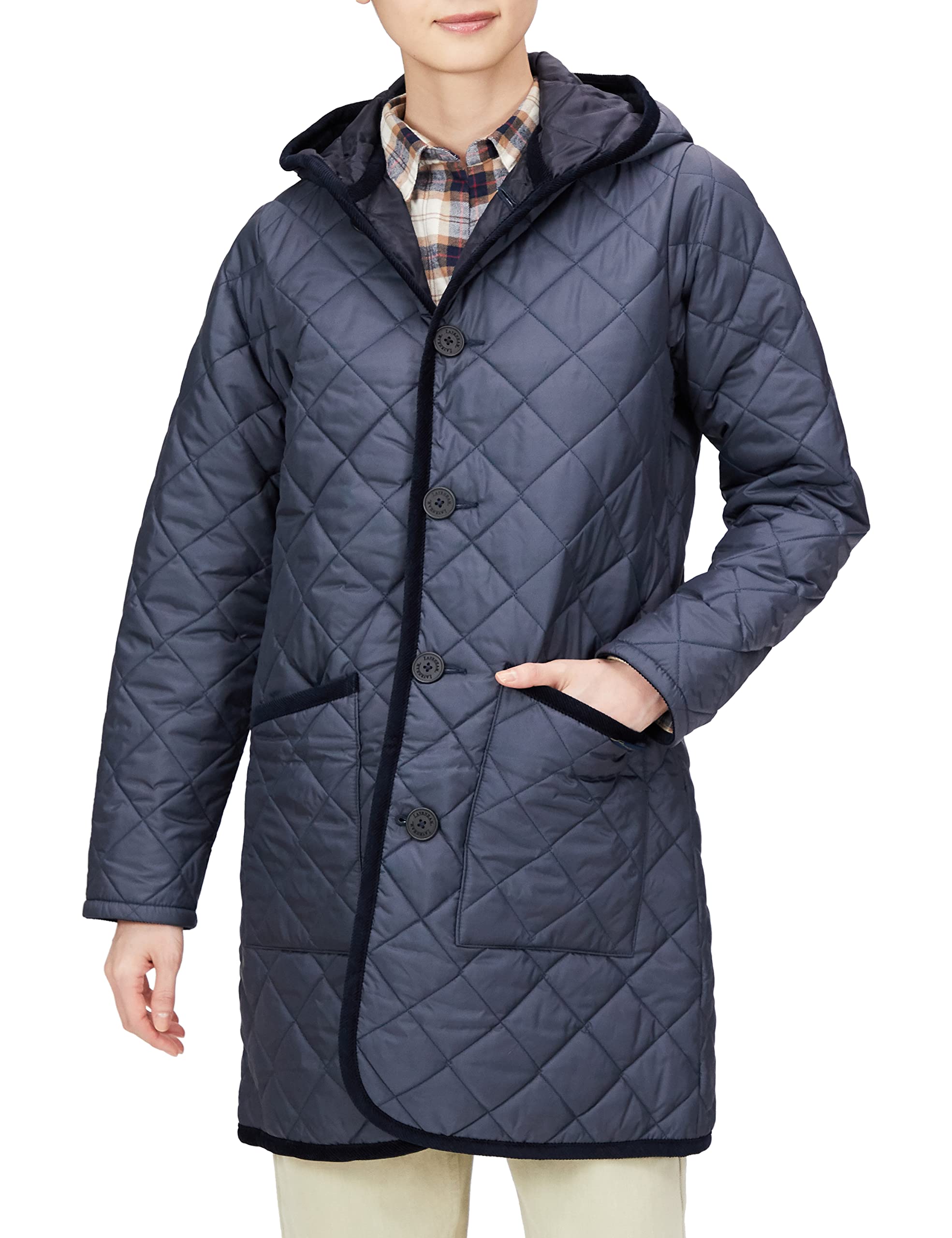 ジュンメン　コート　チンチララビットファー　ベロア　ライナー　黒　キルティング LAVENHAM ラベンハム Aライン レイドン ウィメンズ A LINE