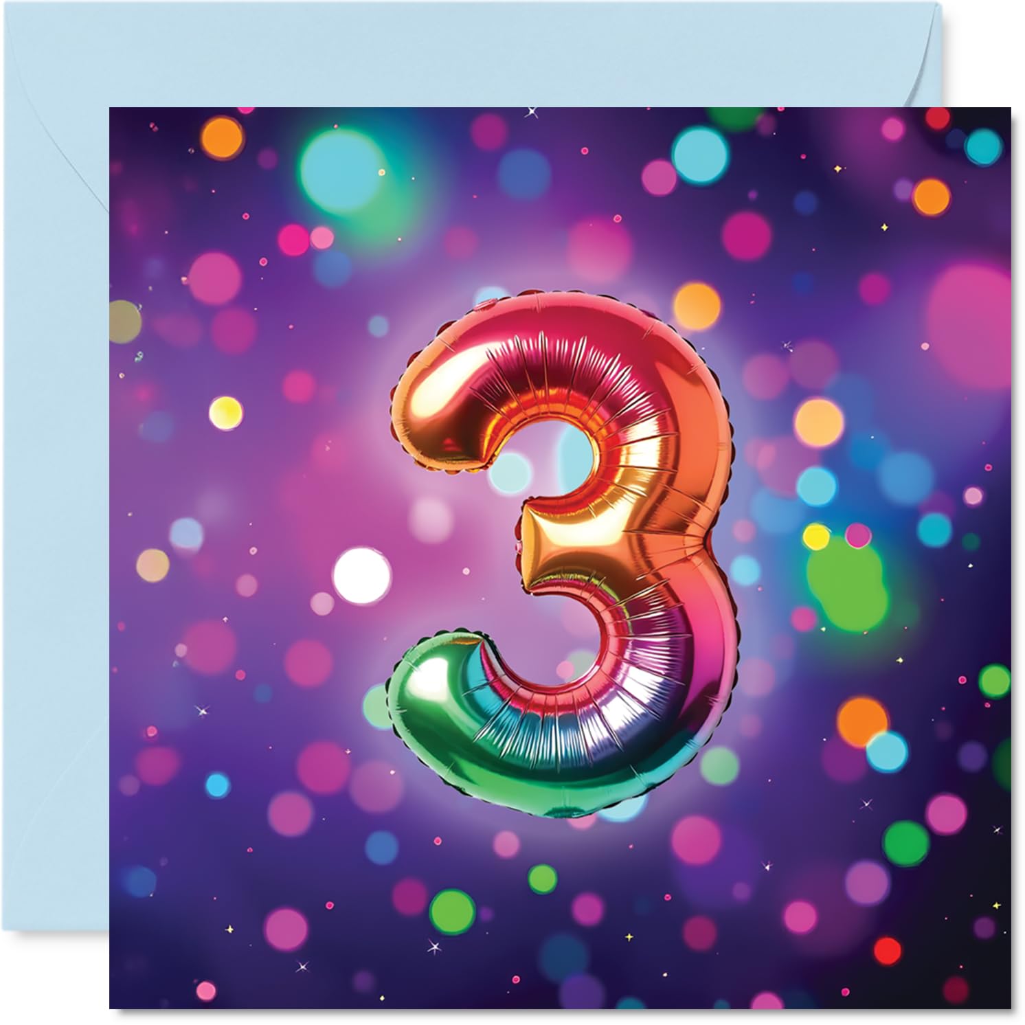 3rd Birthday Cards for Girls and Boys, Rainbow Foil Balloon