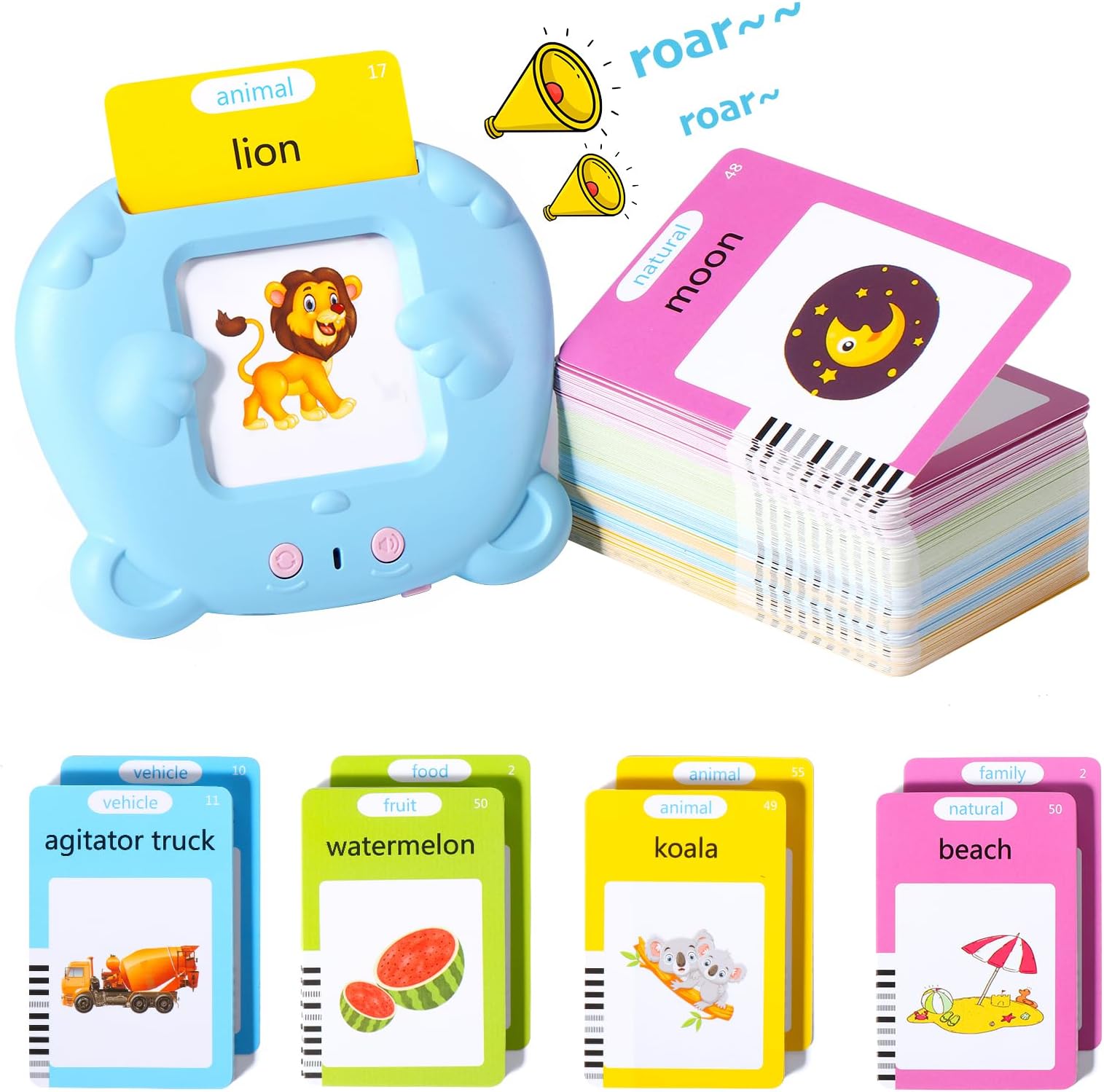 Oderra Talking Flash Cards for Toddlers, 224 Words Flashcards Learning Educational Toys for 3 4 5 6 Year Old Boys Girls, Simulated Animal Sounds Audible Flash Cards for Kids Birthday