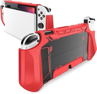 Mumba Dockable Case for Nintendo Switch OLED 2021, [Blade Series] TPU Grip Protective Cover Accessories Compatible with Nintendo Switch OLED and Joy-Con Controller Red
