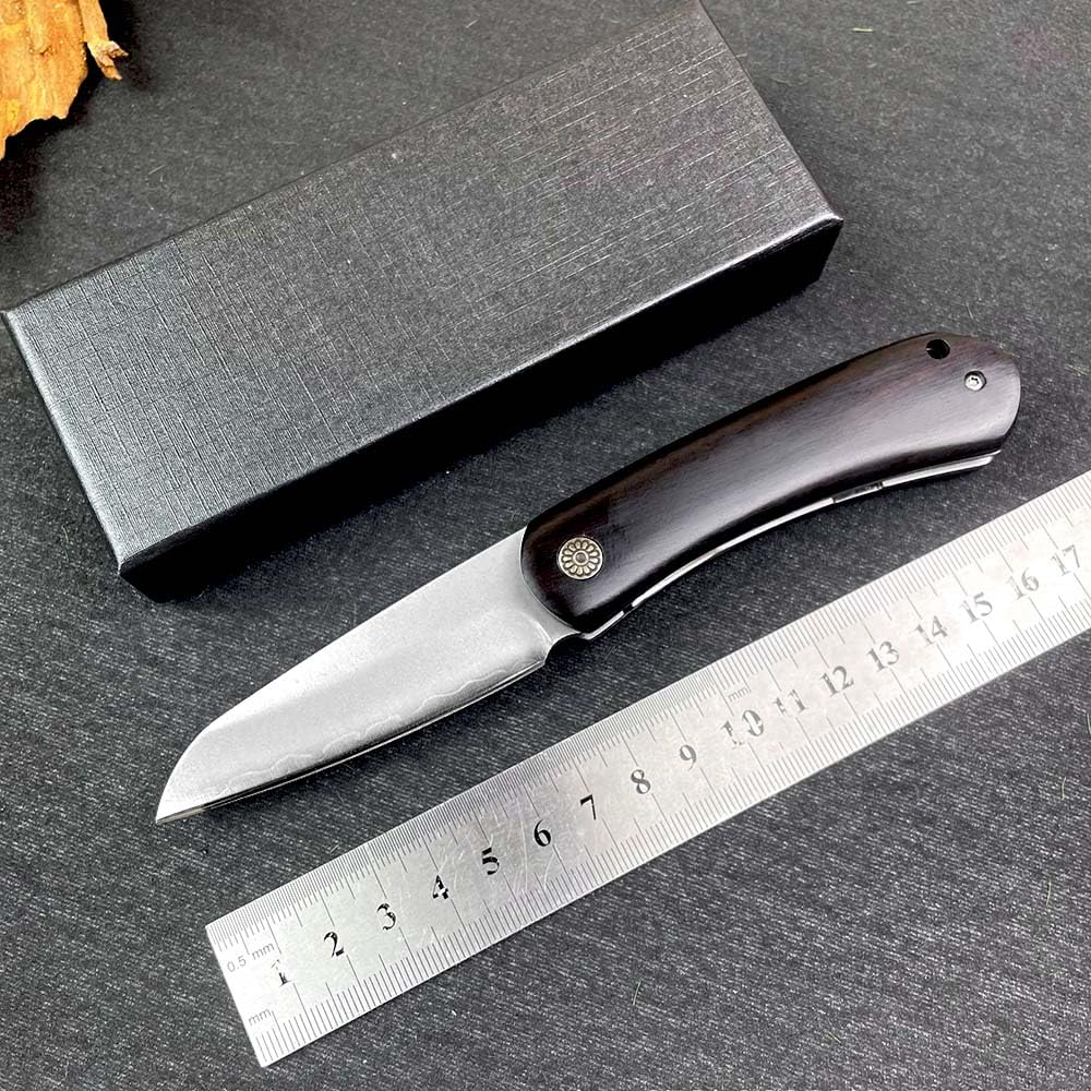 Klappmesser 7.3" Scharf Robust Taschenmesser aus Edelstahl Ebenholz, Dreilagiger stahl messer, Outdoor Edc Messer Survival Jagdmesser, tragbare camping messer, klein einhandmesser tanto mit holzgriff