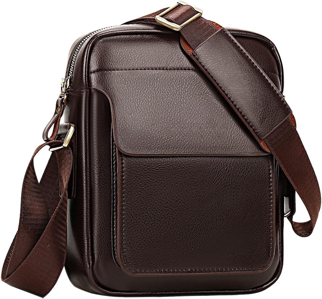 Genuine Leather Crossbody Bag for Men, Messenger Shoulder Bag Sling Satchel Purse for Work Business Travel and Daily