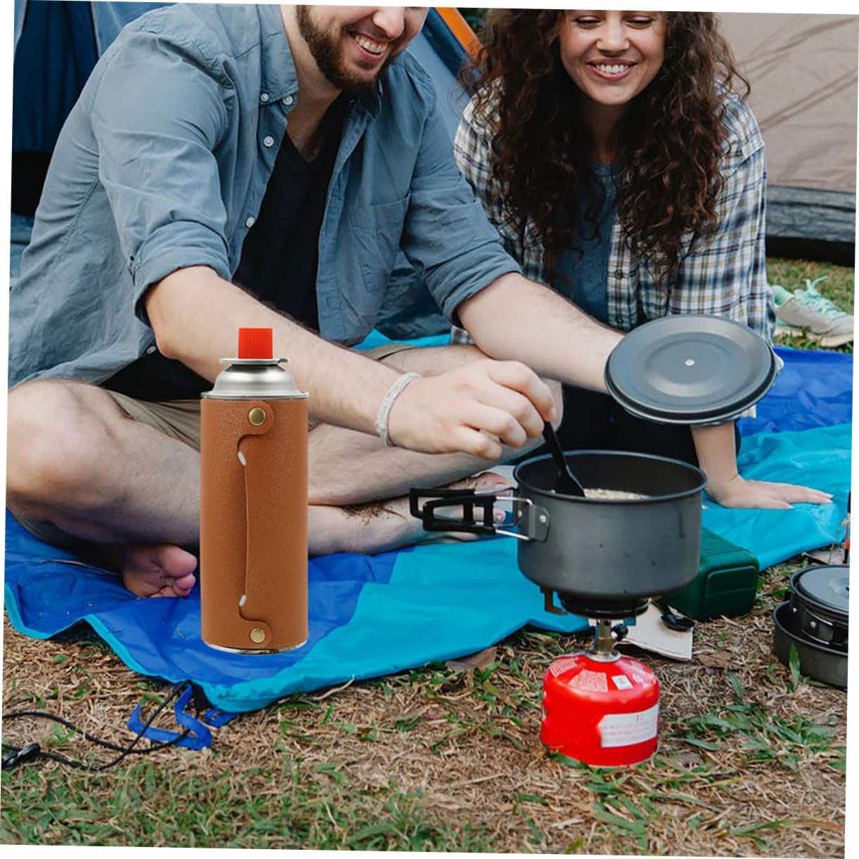 LABRIMP 2pcs Leather Gas Propane Holder Rv Trailer Propane Cover Camping Oven Fuel Cylinder Cover