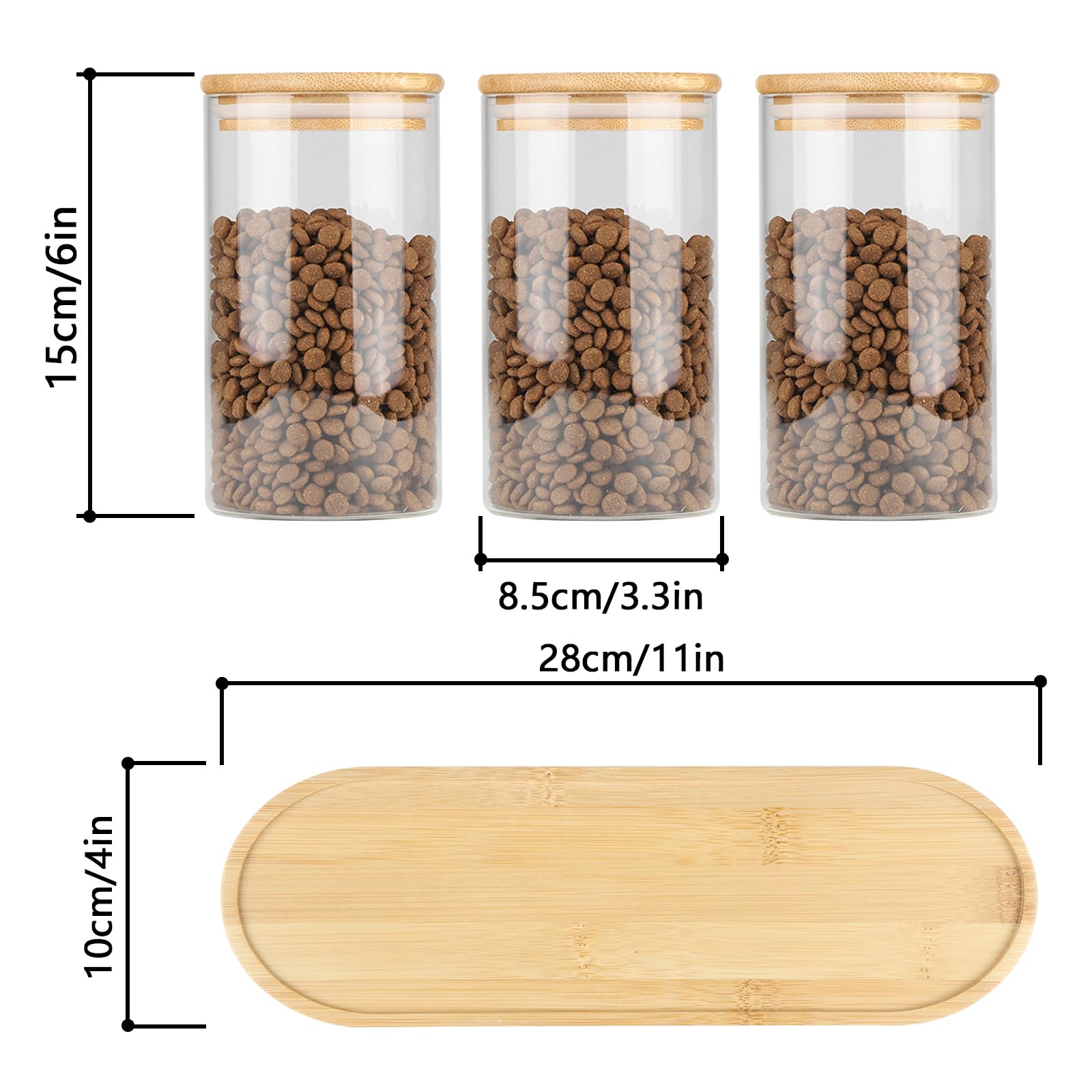 APITOS Dog Treat Jar Set of 3-Glass Dog Treat Container with Bamboo Lids,Airtight Pet Biscuit Treat Tin with 1Bamboo Tray,Fashionable Dog Food Storage Containers for Dogs and Cats - Image 2