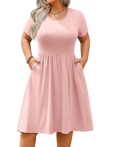 IN'VOLAND Womens Plus Size Summer Dress Short Sleeve Casual Mini