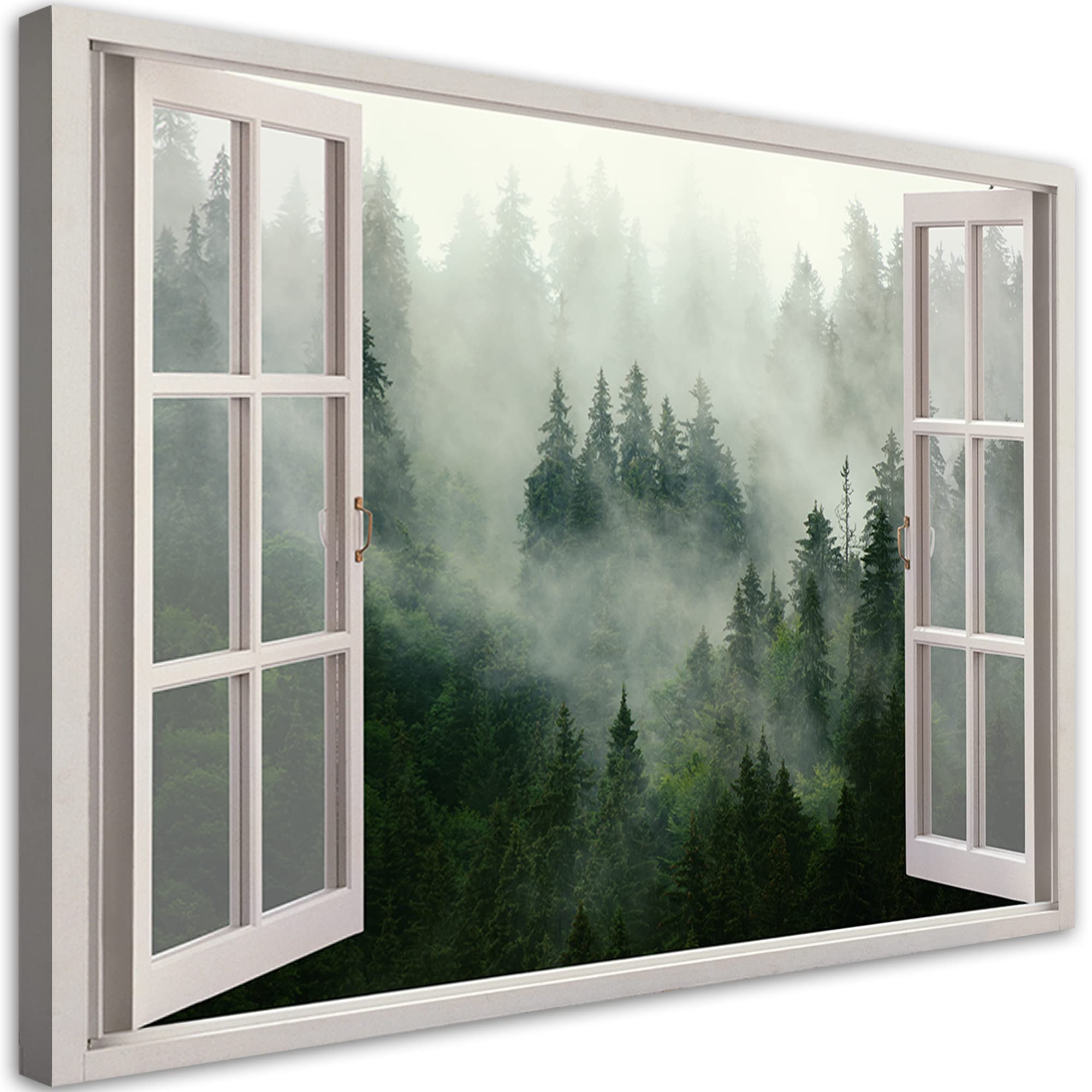 Feeby Leinwand Bilder - Fensterblick Natur- 120x80 cm- Deko Wohnzimmer - Wandbilder Schlafzimmer - Deko Aesthetic - Wand Deko - Leinwand Groß - Deko Zimmer - Leinwandbilder XXL