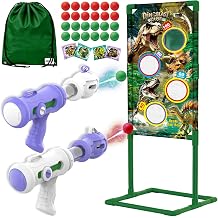 GOODLYSPORTS Dinosaur Shooting Targets, 2in1 Shooting Games & Bean Bag Toss | Dinosaur Toys for Kids 3-5, 2 Foam Blaster & 4 Bean Bags, Cornhole Outdoor Games for Boys, Backyard Toys 6 7 8 9 10 Year Old