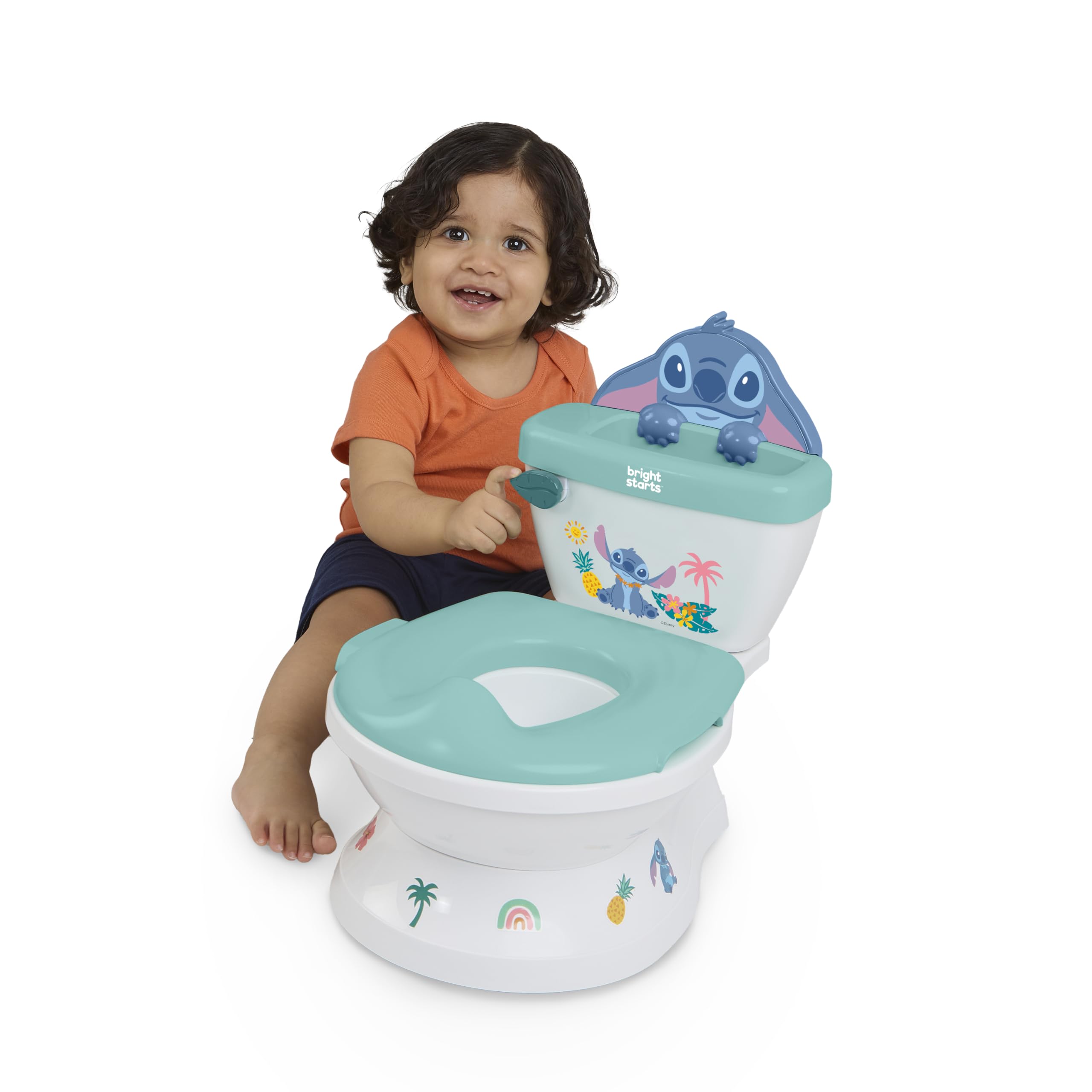 Bright Starts, Disney Baby Stitch My Size Vasino Bambini di Bright Starts, 2-in-1 Vasino con Suono di Scarico, Sedile WC Rimovibile, Include 12 Adesivi, Addestramento al Vasino, Da 18 Mesi