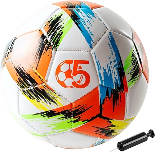 Miniatura 10 de Balón de Fútbol Tamaño 5 Tamaño 4 con Bomba Desinflada, Diseño Multicolor Vibrante, Brillante Tri-Color para Entrenamiento en Interiores/Exteriores,