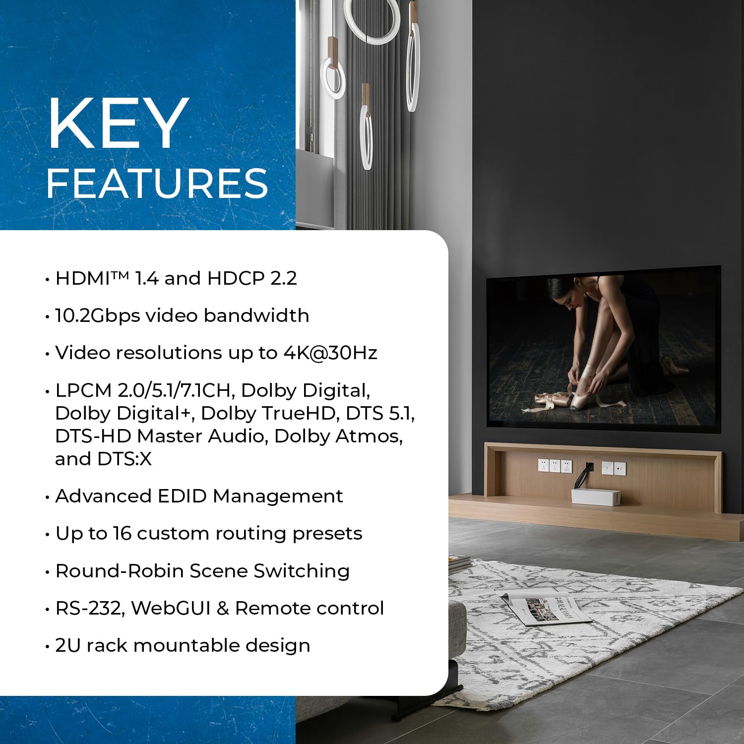 OREI Conmutador de matriz HDMI 4K de 8 x 16, (8 entradas, 16 salidas) con control remoto, soporta UltraHD 4K a 30Hz 4:2:0, WebGui, RS-232, HDMI 1.4, HDCP 2.2, 3D, 1080p, 18 GBPS - EDID (HDS-816)