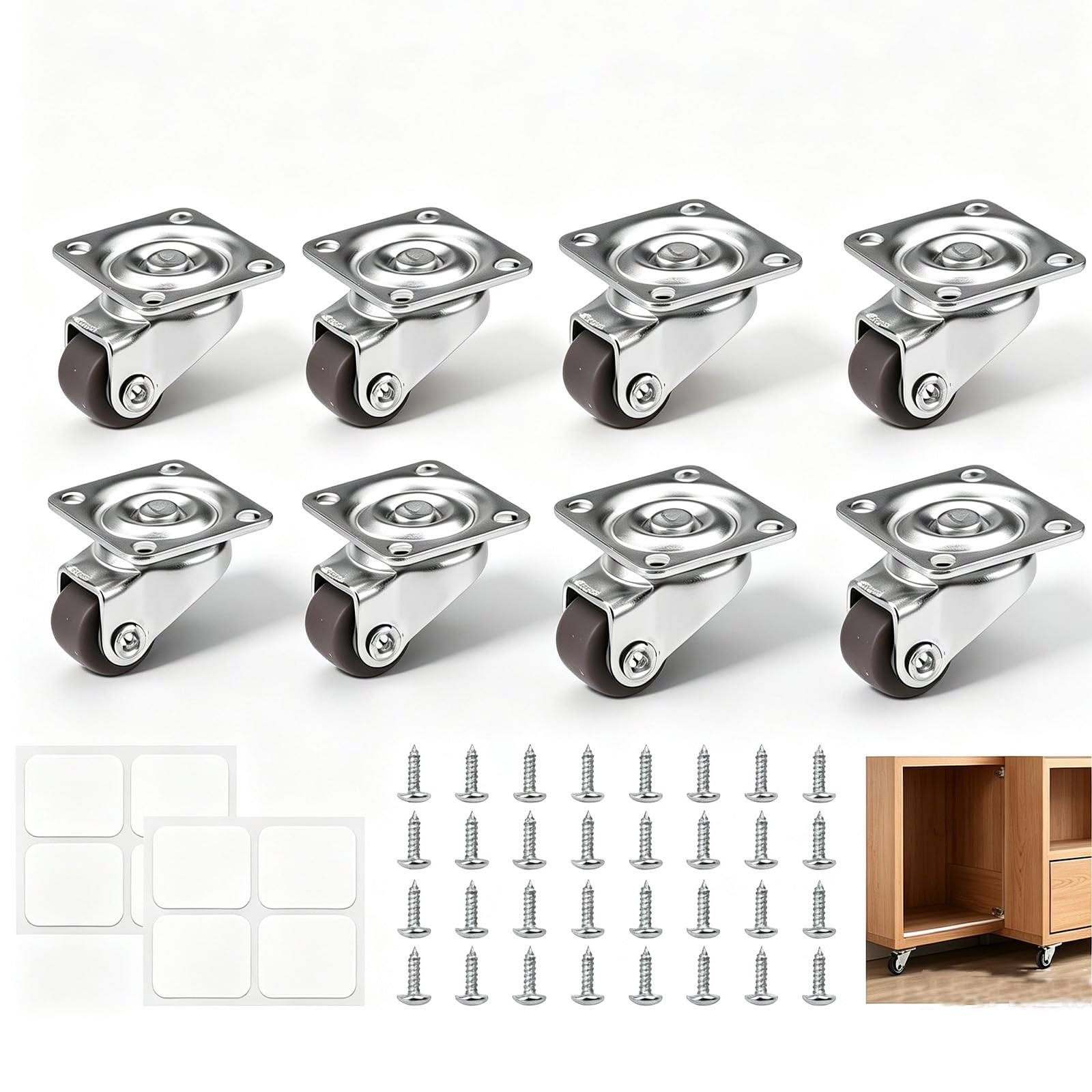 Small Castors, 2.6cm Mini Castors, Planter Wheels for Storage Boxes 8 Pack