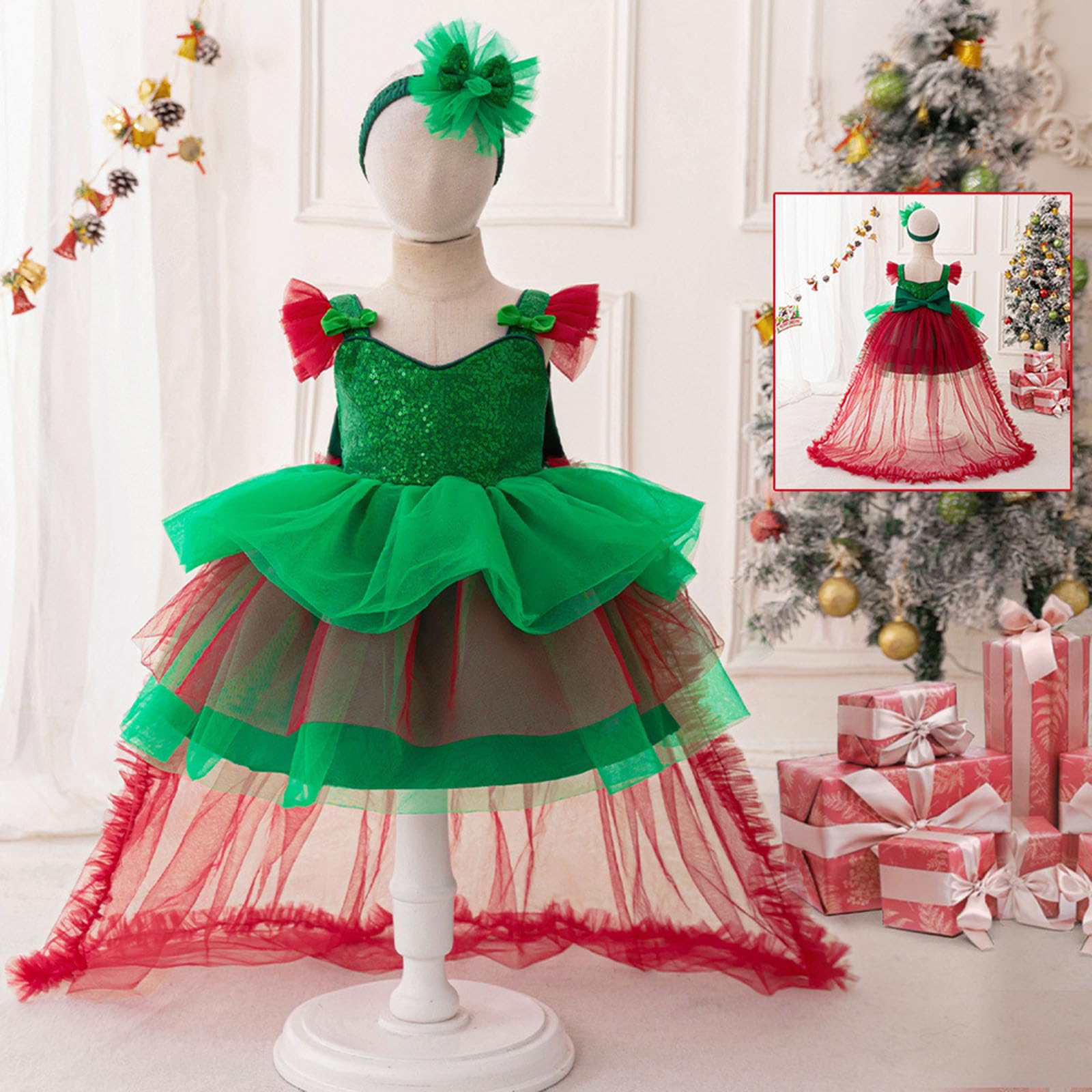 Vestiti di Natale Bambina, Vestito da Bambina per Natale,Festa,Ballo,Costume,Principessa,Spettacolo,Vestito da Bambina