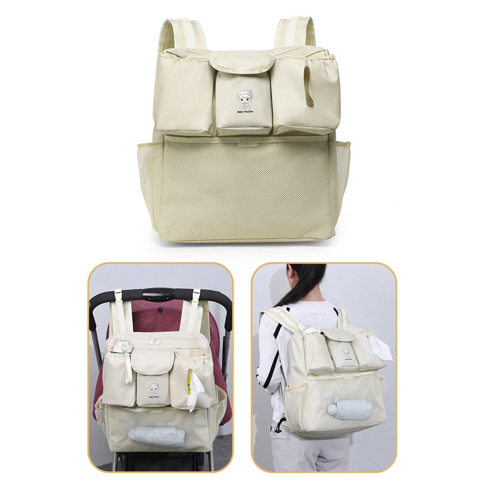 Borsa ergonomica da appendere al passeggino, per pannolini, salviette umidificate, bottiglie, in pratico tessuto impermeabile