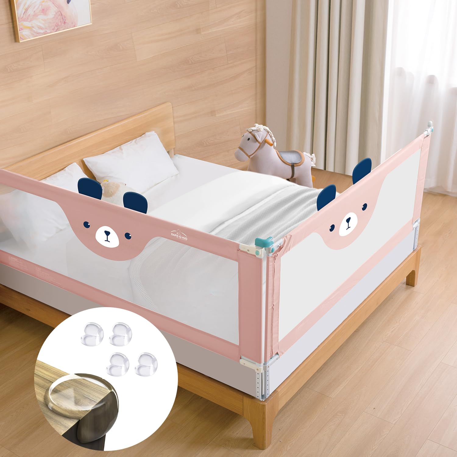 SAFE-O-KID 1-Year Warranty 6 Feet/180Cms Baby Bed Rail with Extra Mesh Cloth Prevents from The Gap, 28 Level Adjustable Height, Baby Safety Bed Railing, Bed Guard for Babies, Pink-Pack of 2 SAFE-O-KID 1-Year Warranty 6 Feet/180Cms Baby Bed Rail with Extra Mesh Cloth Prevents from The Gap, 28 Level Adjustable Height, Baby Safety Bed Railing, Bed Guard for Babies, Pink-Pack of 2