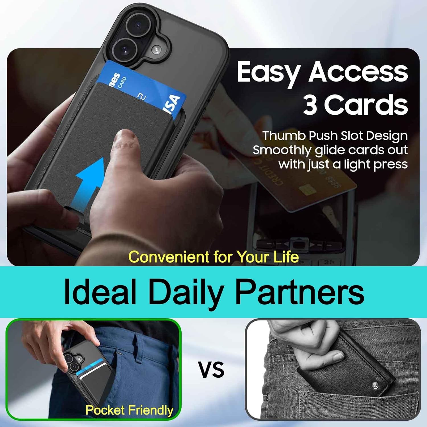 Magnetic for iPhone 17 Case with Detachable Magnetic Wallet, Compatible with MagSafe, Credit Card Holder, RFID Blocking, Military Protective Slim Phone Cover, Black - Image 6