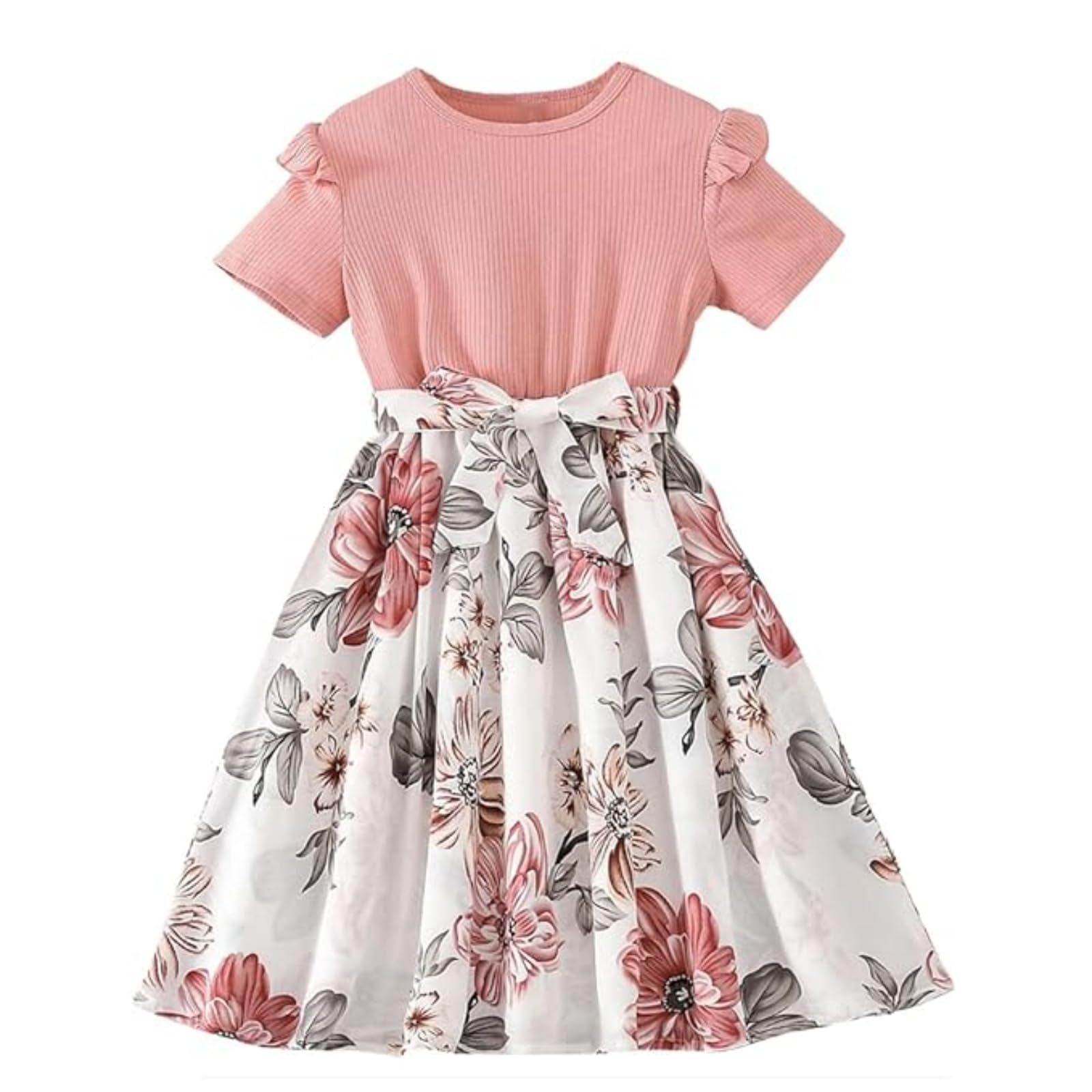 Baby Girl Dresses, Modal Fabric Frocks with Floral Print & Top with Short Flutter Sleeve for Birthday and Special Occassions, Fancy Dress for Kids-image-2
